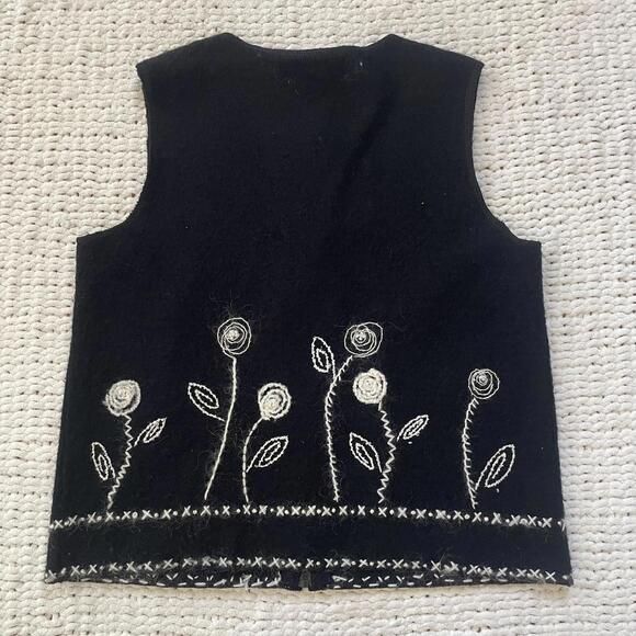 Womens Vintage Wool Embroidered Floral Rose Vest - Size Large - Picture 2 of 4